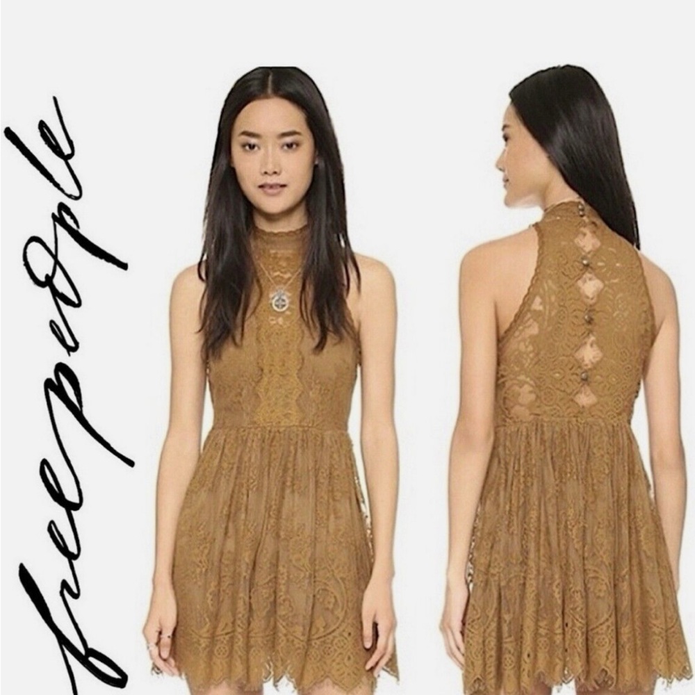 Free People Women's Veruschka Lace Mock Neck Halter Mini Dress